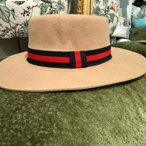 Nordstrom Tan Wool Felt Hat with Black & Red Trim
